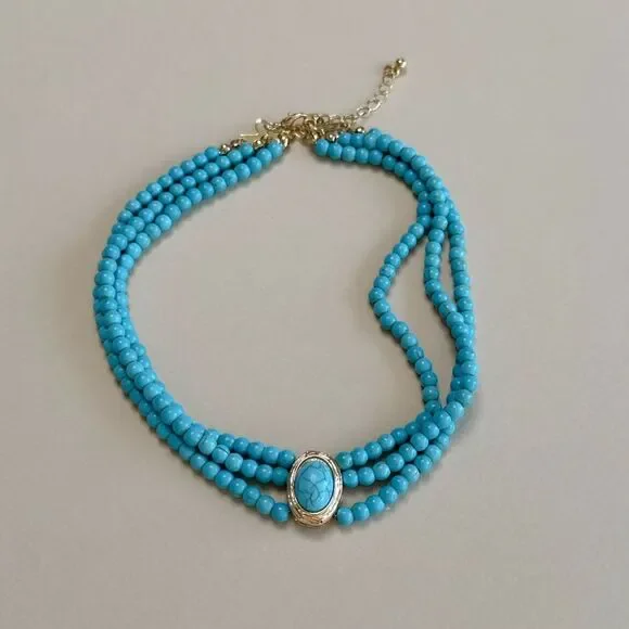 Turquoise Beaded Choker Necklace S1189 - Picture 2 of 3